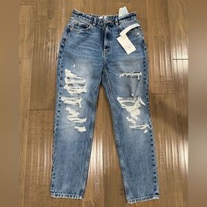 Zara mom fit distressed denim